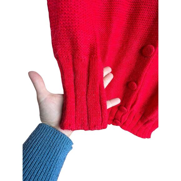 Vintage Cardigan SMALL fits XL Red knit Mohair Grandma Cottagecore Academia - Picture 3 of 6